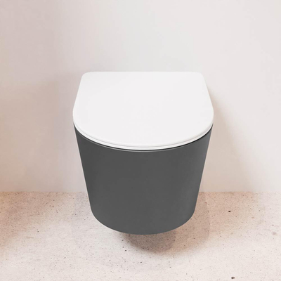 Mondiaz LAVIE hangtoilet – spoelrandloos – 36 x 53 cm – met softclose zitting – Dark grey (grijs), zitting Talc (wit)