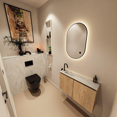 MONDIAZ TURE-DLUX 80cm toiletmeubel Washed Oak. EDEN wastafel Ostra positie links. Met 1 kraangat.