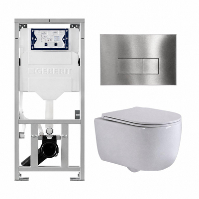 QeramiQ Dely Swirl Ensemble WC - 36,3x51,7 cm - fond creux - sans bride - réservoir encastré Geberit UP320 - abattant fin - plaque de commande en inox - boutons rectangulaires - blanc mat