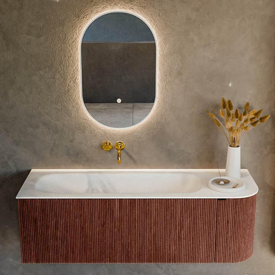 Mondiaz KURVE Ensemble de meuble de salle de bains - 135x46x40cm - 1 tiroir - 1 porte - lavabo solid surface - gauche - sans trou de robinet - Ruby