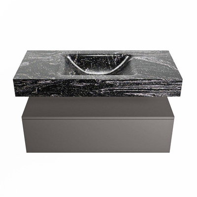 Mondiaz ALAN-DLUX Ensemble de meuble - 100cm - meuble Dark grey mat - 1 tiroir - Lavabo Cloud Lava suspendu - vasque Centre - 1 trou de robinet
