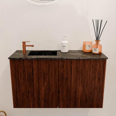 Mondiaz JOYA-DLUX 70cm toiletmeubel - kleur Ruby - Wastafel FAYE positie Links 1 kraangat kleur Lava.