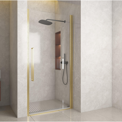 Aqua Vista Sava Cabine de douche - 90x90x200 cm - porte battante - avec kit de montage - Titane jaune brossé