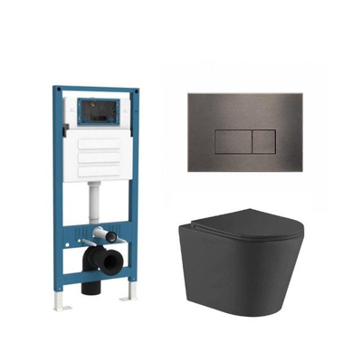 QeramiQ Dely Ensemble WC - réservoir encastré Qeramiq Flush - abattant slim - plaque de commande métal gunmetal - boutons rectangulaires - noir mat