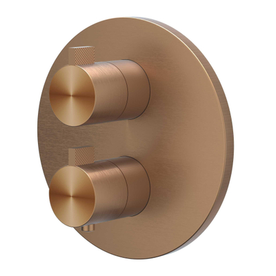 IVY Tribe Ensemble de douche pluie - encastré - inverseur d’arrêt 2 voies - bras de plafond 20 cm - pomme de douche principale medium ronde 25 cm - support avec sortie - flexible de douche 150 cm - douchette à main barre - INOX316 - cuivre brossé mat PVD