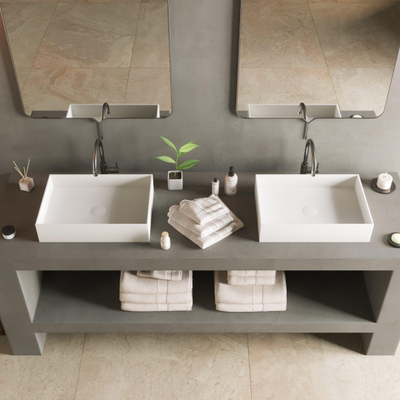 Ideavit Solidjoy opbouw wastafel 50x35x11cm rechthoek 0 kraangaten 1 wasbak Solid surface wit