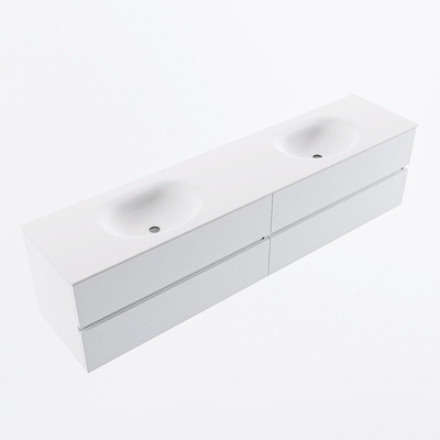 Mondiaz VICA ensemble de meuble de salle de bain - 200cm - meuble sous-vasque talc - 4 tiroirs - lavabo moon double - sans trous de robinet - version haute de 60cm - talc