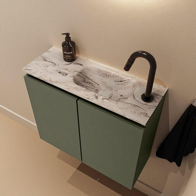 MONDIAZ TURE-DLUX 60cm toiletmeubel Army. EDEN wastafel Glace positie rechts. Met 1 kraangat.