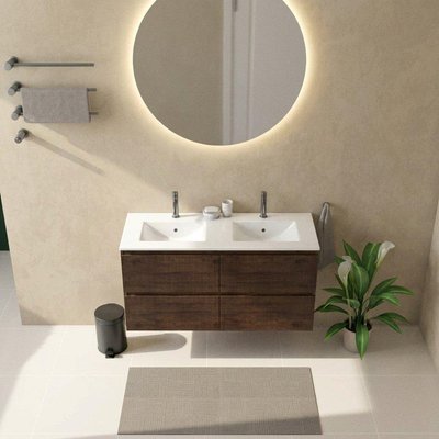 Saniclass Holz Atelier Ensemble de meubles de salle de bains - 120x45x62cm - lavabo Vygo en céramique blanc - 2 vasques - 2 trous de robinet - 2 tiroirs - chêne charcoal mat (bois)
