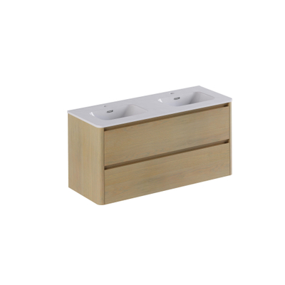 Thebalux Sunny Badmeubelset - 122x46x57cm - wastafel - keramiek - 2 kraangaten - glans wit - onderkast - 2 lades - greeploos - houtfineer - Blanc (hout)