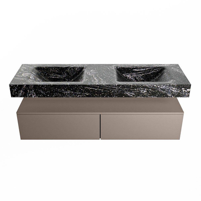 Mondiaz ALAN-DLUX Ensemble de meuble - 150cm - meuble Smoke mat - 2 tiroirs - Lavabo Cloud Lava suspendu - vasque Gauche et droite - 0 trous de robinet