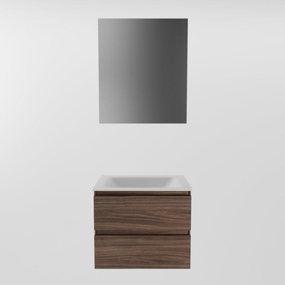 Mondiaz Aivy badmeubelset - 60x45x50cm - 0 kraangaten - 1 wasbak talc Solid surface - Midden - 2 lades - Met spiegel - Melamine Mocha