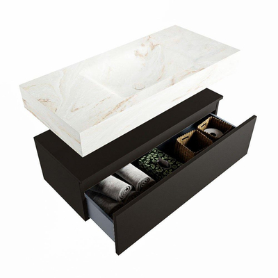 Mondiaz ALAN-DLUX Ensemble de meuble - 100cm - meuble Urban mat - 1 tiroir - Lavabo Cloud Frappe suspendu - vasque Centre - 1 trou de robinet