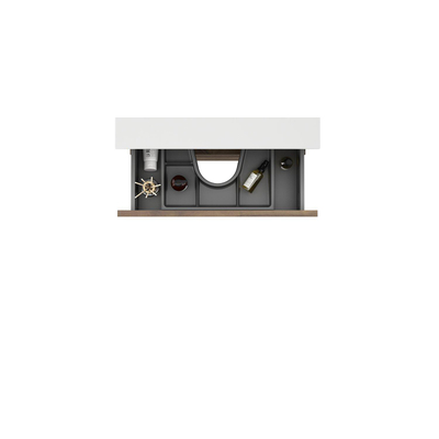 Saniclass Prime Vita Meuble de salle de bain - 60x46x60cm - lavabo en céramique brillant blanc - 1 vasque - 1 trou de robinet - 2 tiroirs - noyer