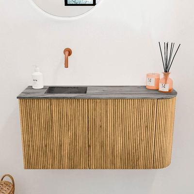 Mondiaz JOYA-DLUX 81.6cm toiletmeubel - ronding rechts kleur Oak - Wastafel FAYE positie Links Zonder kraangat kleur Sombra.