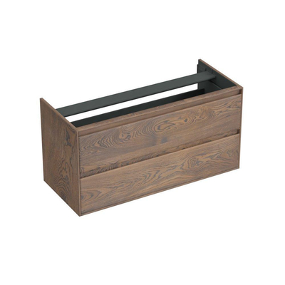 Forzalaqua Reno 2.0 meuble sous-lavabo 120x51x60cm avec 2 tiroirs push-to-open sans poignée Chêne massif Havanna
