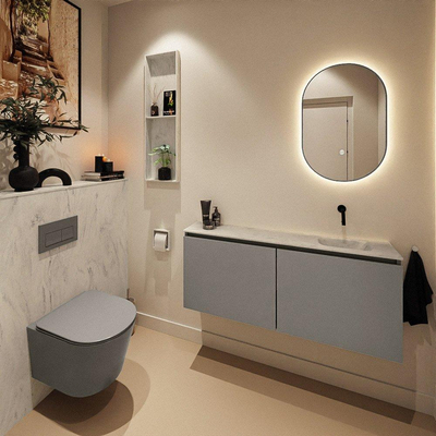 MONDIAZ TURE-DLUX Meuble toilette - 120cm - Smoke - EDEN - vasque Opalo - position droite - sans trou de robinet