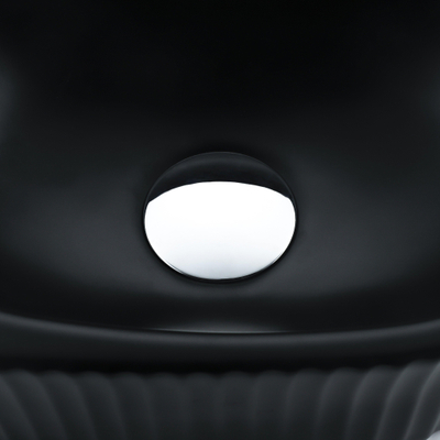 QeramiQ Fuente Ensemble de Lavabo - 40x21.5x12cm - strié - demi-rond - céramique - ensemble de robinet chrome - bouchon de vidange - siphon réduit - noir mat