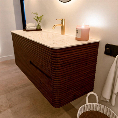 Mondiaz CIRO-DLUX Badkamermeubelset - 120x45x50cm - Solid surface wastafel Ostra - 1 wasbak Rechts - 1 kraangat - 2 lades - Ruby