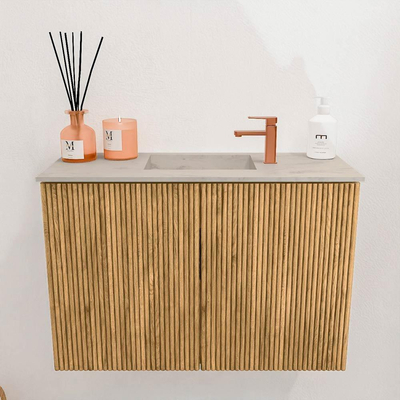 Mondiaz JOYA-DLUX 60cm toiletmeubel - kleur Oak - Wastafel FAYE positie Midden 1 kraangat kleur Opalo.
