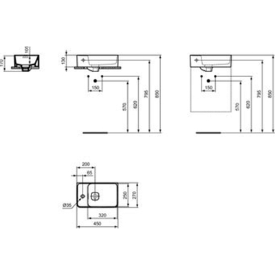 Ideal standard Strada ii Lave-mains 1 trou pour robinet à gauche avec trop-plein 45x27cm blanc