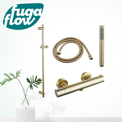 FugaFlow Eccelente Sobrado Ensemble de douche barre curseur avec douchette stick, flexible en métal et robinet de douche Laiton brossé PVD