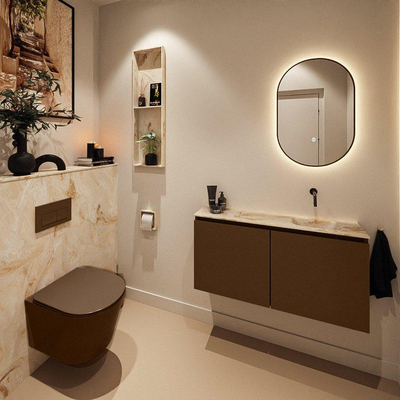 MONDIAZ TURE-DLUX Meuble toilette - 100cm - Rust - EDEN - vasque Frappe - position droite - sans trou de robinet