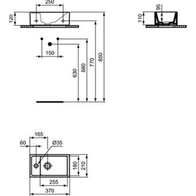 Ideal Standard Tempo lave-mains 37x21cm trou de robinet à gauche sans trop-plein céramique blanche