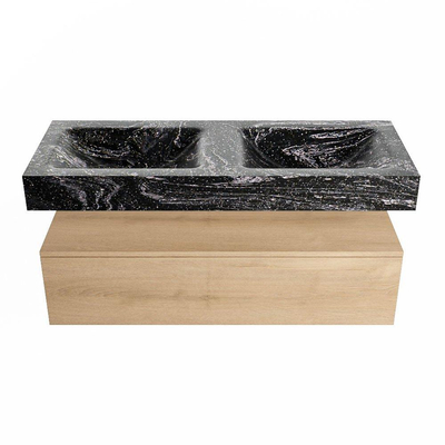 Mondiaz ALAN-DLUX Ensemble de meuble - 120cm - meuble Washed Oak mat - 1 tiroir - Lavabo Cloud Lava suspendu - vasque Gauche et droite - 2 trous de robinet