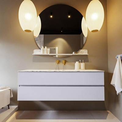 Mondiaz VICA-DLUX Ensemble de meuble de salle de bain - 150cm - meuble sous-vasque cale - 2 tiroirs - lavabo encastrée cloud milieu - sans trous de robinet - version haute de 60cm - glace