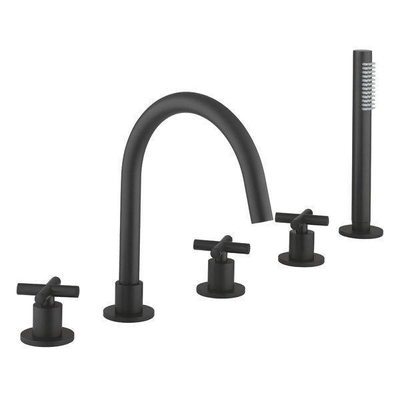 Crosswater MPRO Crosshead Badrandkraan - 5 gats - met handdouche - mat zwart