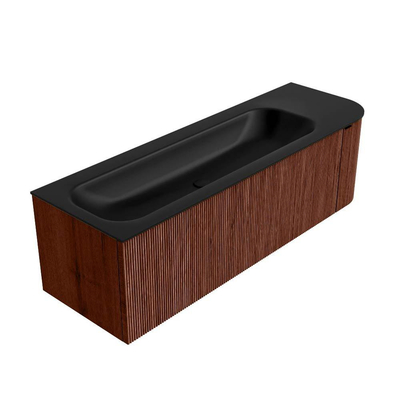 Mondiaz KURVE Ensemble de meuble de salle de bains - 145x46x40cm - 1 tiroir - 1 porte - lavabo solid surface - gauche - 1 trou de robinet - Ruby
