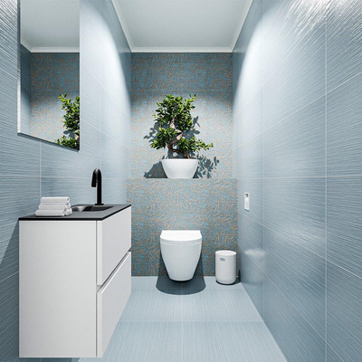 MONDIAZ ADA Meuble WC - 60x30x50cm - 1 trou de robinet - 2 tiroirs - talc mat - lavabo à droite - Solid surface - Noir