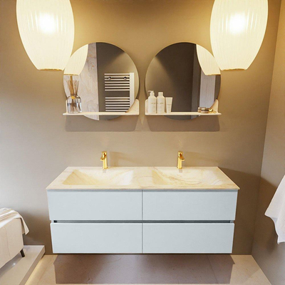 Mondiaz VICA-DLUX ensemble de meuble de salle de bain - 130cm - meuble sous-vasque argile - 4 tiroirs - lavabo encastré nuage double - 2 trous de robinet - version haute de 60cm - ostra