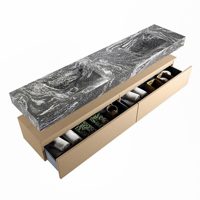 Mondiaz ALAN-DLUX Ensemble de meuble - 200cm - meuble Oro mat - 2 tiroirs - Lavabo Cloud Lava suspendu - vasque Gauche et droite - 0 trous de robinet