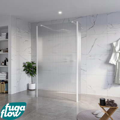 FugaFlow Eccelente Vetro Douche à l'italienne - 120x200cm - verre clair nervuré - anticalcaire - verre de sécurité 8mm - 2 parois latérales 40cm - avec bras muraux et profilés d'angle - Blanc mat