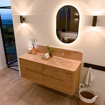 Mondiaz CIRO-DLUX Badkamermeubelset - 130x45x50cm - Solid surface wastafel Saba - 1 wasbak Rechts - zonder kraangaten - 4 lades - Oak