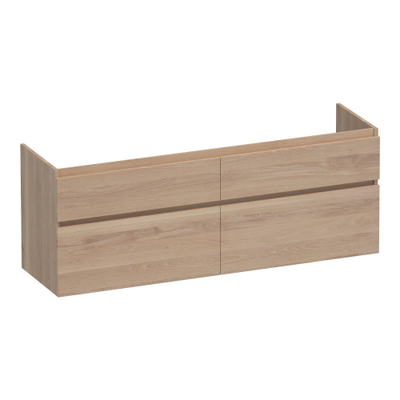 BRAUER Delight wastafelonderkast - 160x46x60cm - 4 softclose lades - greeploos - 2 sifon uitsparingen - massief eiken - lamellen eiken naturel