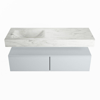 Mondiaz ALAN-DLUX Ensemble de meuble - 130cm - meuble Clay mat - 2 tiroirs - Lavabo Cloud Opalo suspendu - vasque Gauche - 1 trou de robinet