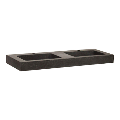 BRAUER Lava wastafel - 120x46x10cm - 2 wasbakken - 2 kraangaten - natuursteen - basalt antraciet