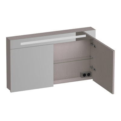BRAUER Promise armoire de toilette – 119 x 70 x 15 cm – LED directe en haut – 2 portes – Timber Greige