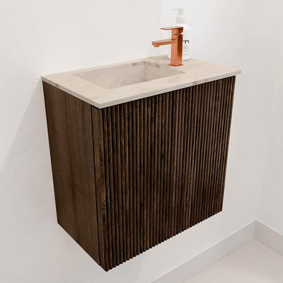 Mondiaz JOYA-DLUX Meuble de toilette 40cm - couleur Walnut - Vasque FAYE position Gauche 1 trou de robinet couleur Frappe
