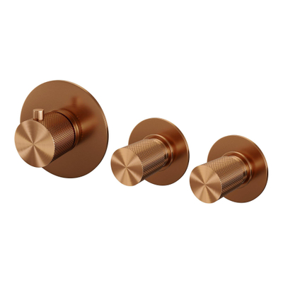 Brauer Copper Carving Robinet baignoire thermostatique avec douchette ronde 3 jets et support Cuivre brossé PVD