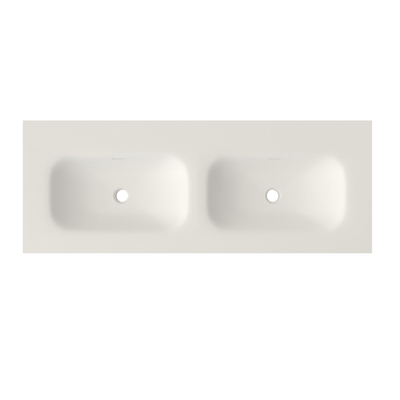 Saniclass Flow Meubelwastafel - 121x46x1.5cm - overloop - 2 wasbakken - zonder kraangaten - solid surface wit mat
