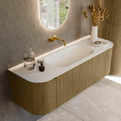 Mondiaz KURVE Badkamermeubelset - 140x46x40cm - 1 lade - 2 deuren - wastafel solid surface - midden - zonder kraangat - Dusk
