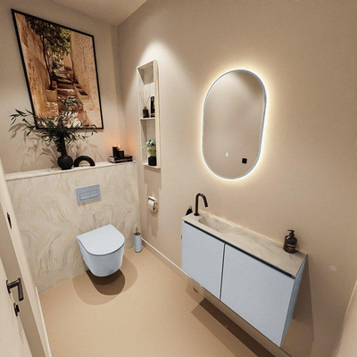 MONDIAZ TURE-DLUX Meuble WC 80cm Clay. Lavabo EDEN Ostra position gauche. Avec 1 trou de robinet.