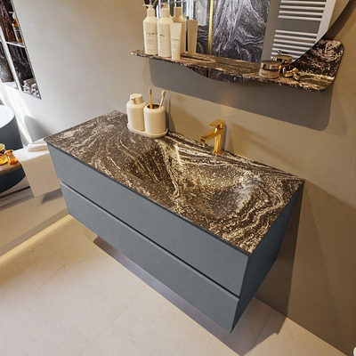 Mondiaz VICA-DLUX Ensemble de meuble de salle de bain - 110cm - meuble sous-vasque plata - 2 tiroirs - lavabo encastrée cloud droite - 1 trou de robinet - version haute de 60cm - lave