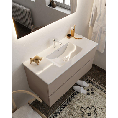ENSEMBLE DE MEUBLE MONDIAZ VICA - 100cm - 2 tiroirs - lavabo Denia central - 1 trou de robinet - solid surface smoke