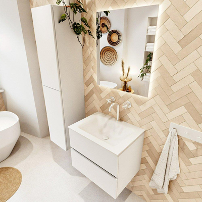 MONDIAZ VICA meuble sous lavabo 60cm Talc 2 tiroirs. Lavabo CLOUD centre 1 trou de robinet, couleur Talc.
