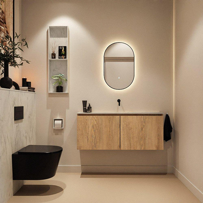 MONDIAZ TURE-DLUX Meuble toilette - 120cm - Washed Oak - EDEN - vasque Opalo - position centrale - sans trou de robinet